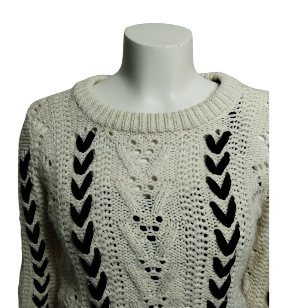 Alya Oversized Chunky Crochet Cable Knit Ivory Crew Sweater Lace Detail Women‎ S - Picture 4 of 7